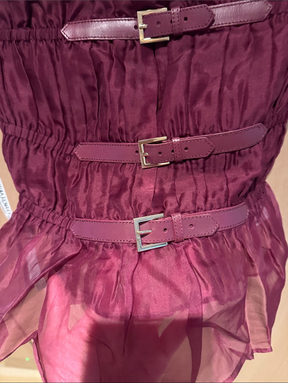 Cynthia Rowley Burgundy Strapless organza top with Gold Buckles - Picture 3 of 5